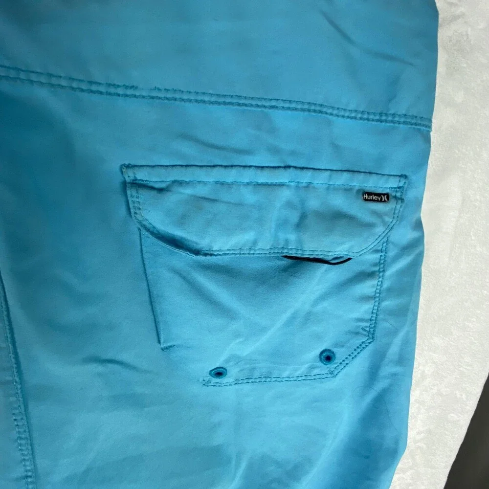 Hurley Shorts Mens 32 Blue Solid Boardshorts Swim Trunks Drawstring Back Pocket